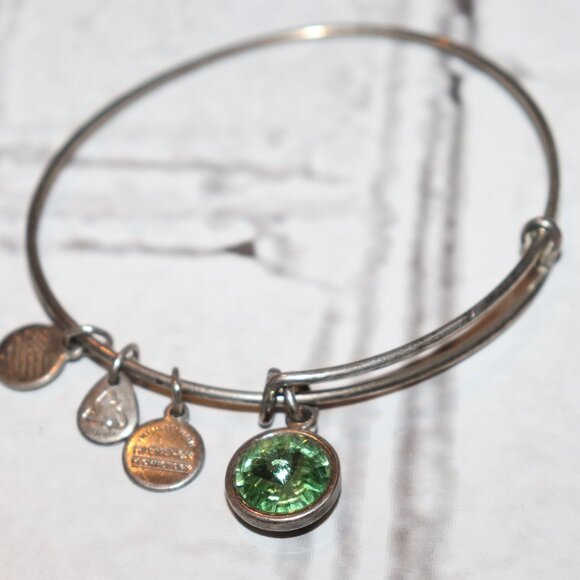 Silver and green rhinestone Alex and Ani Charm Bracelet - Picture 1 of 5